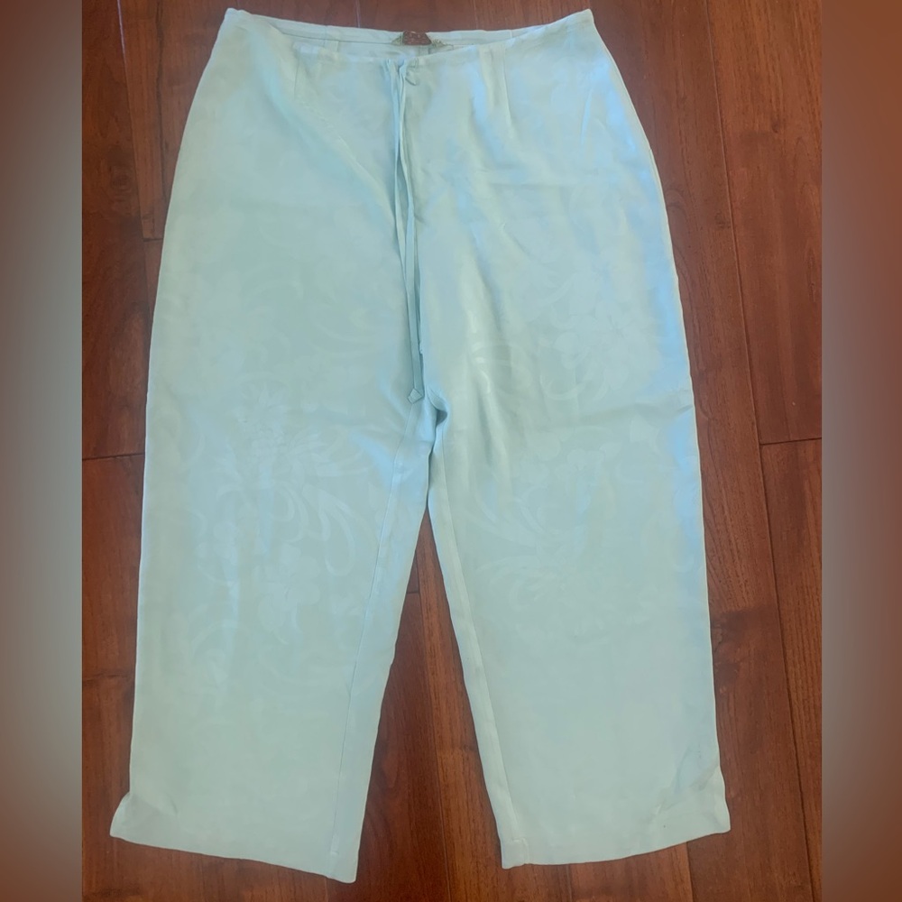 Tommy Bahama Tropical Silk Brocade Pants MInt Green Wide Leg Women's SIze 6 Vtg